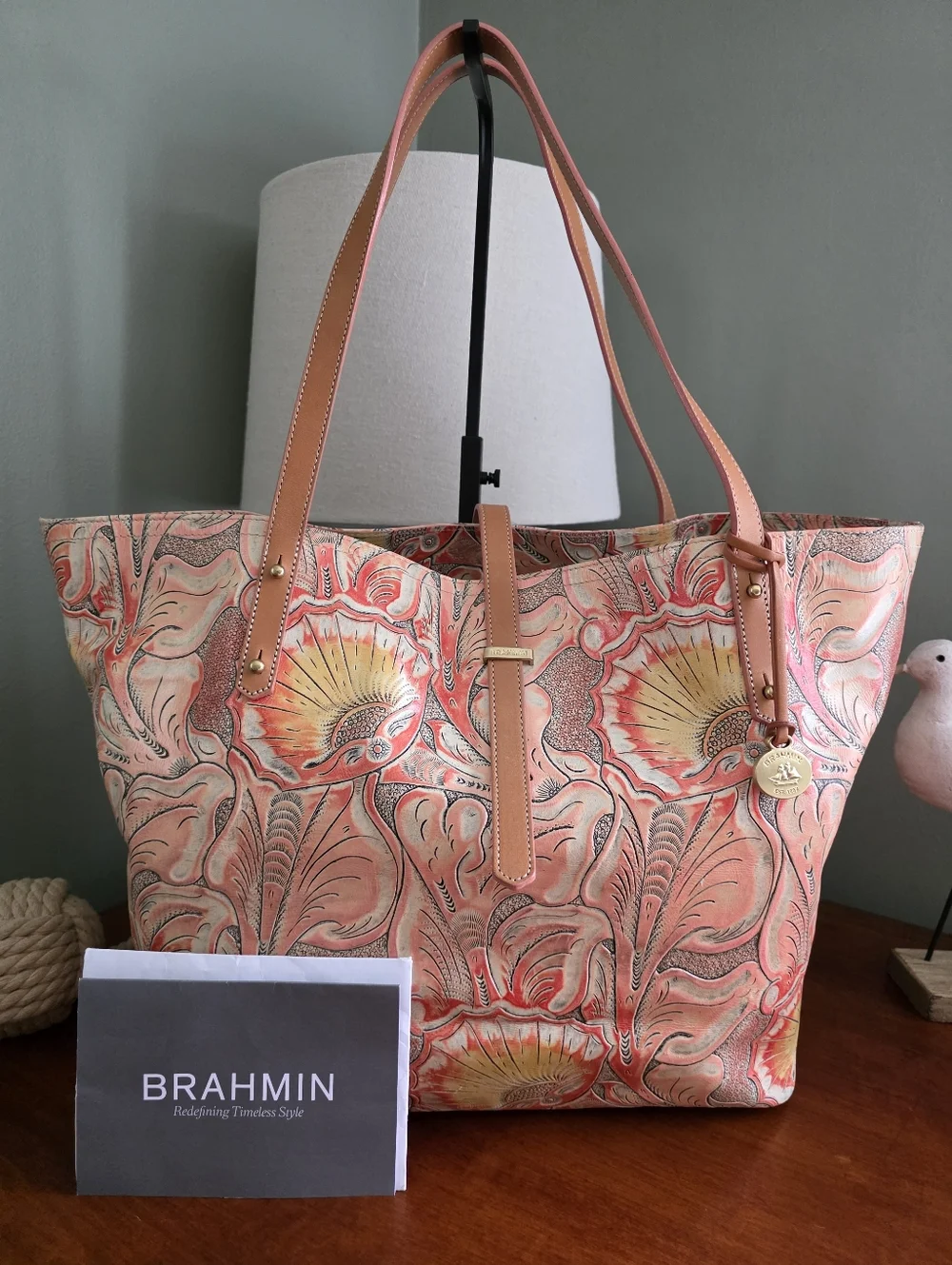 Brahmin All Day Tote Sunset Batik Floral Embossed Leather Tote Bag - Picture 1 of 16